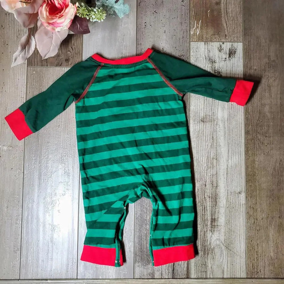 Green and Red Striped Snowman Romper Jumpsuit One Piece Size 3-6 NWOT - Picture 7 of 11